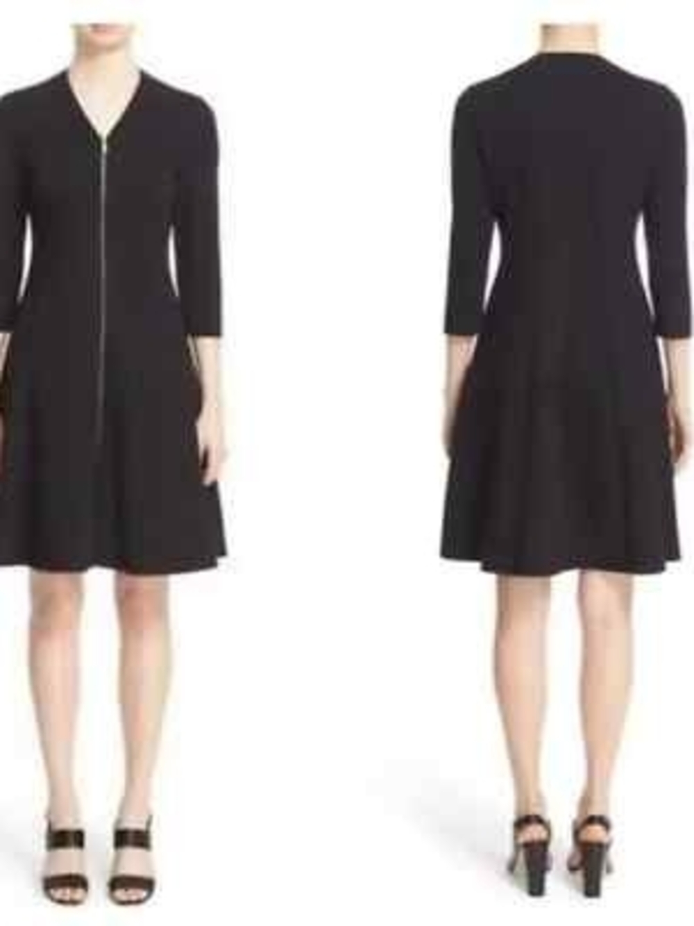 Lafayette 148 New York Black Zip-Front A-Line Midi Dress